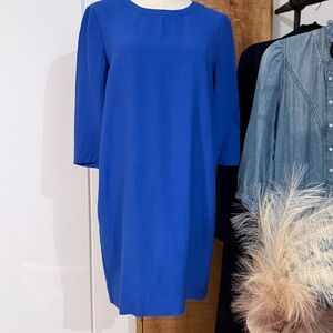 Sandro Blue Sheath Dress with Crew Neck and 3/4 Sleeves